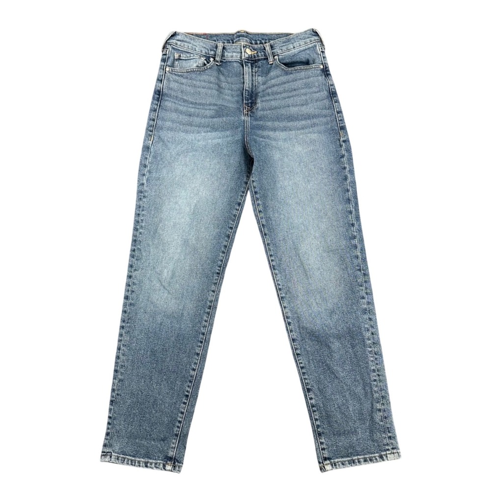 True Religion High Rise Mom Jeans Womens Size 29 Medium Wash Denim Blue Stretch
